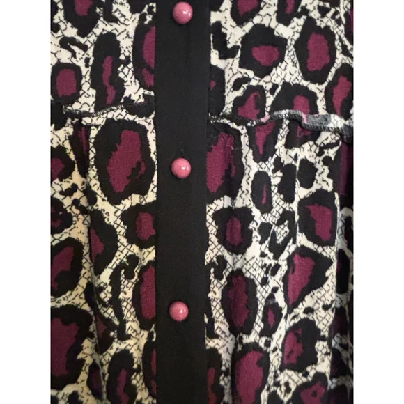 Bagiza Animal Print Maxi Dress Women’s 46 XL Purple Black Leopard Button Front - Picture 5 of 8